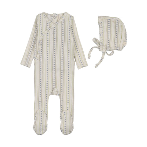 Lilette Linear Print Footie Set - Cream Blue