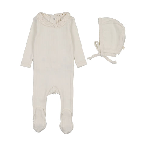 Lilette Crochet Collar Footie Set - Cream Blue