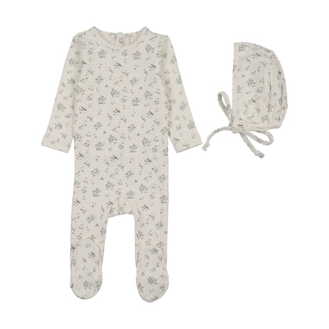 Lilette Garden Cluster Print Footie Set - Cream Blue
