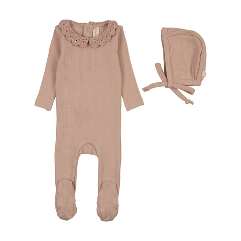 Lilette Crochet Collar Footie Set - Dusty Pink