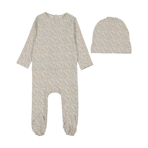 Lilette Dahlia Vines Print Footie Set - Cream Blue