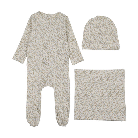 Lilette Dahlia Vines Print Layette Set - Cream Blue