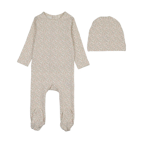 Lilette Dahlia Vines Print Footie Set - Cream Pink