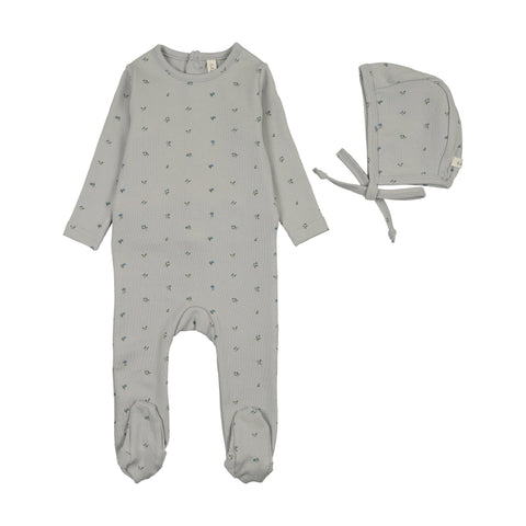 Lilette Bitsy Floral Footie Set - Cream Blue