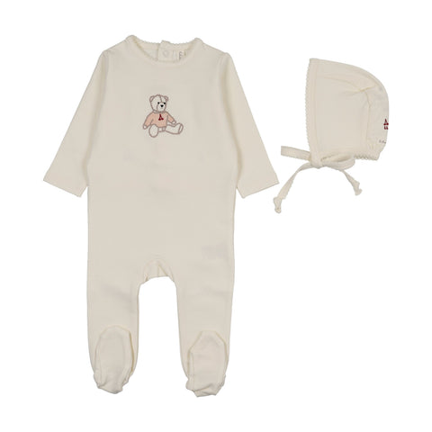 Lilette Sweet Bear Footie Set - Cream Pink