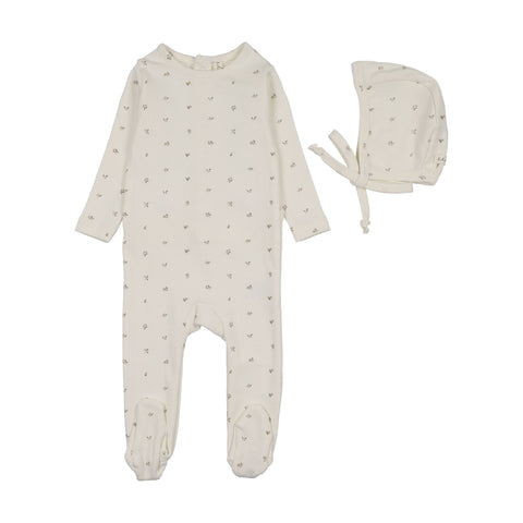 Lilette Bitsy Floral Footie Set - Cream Oat
