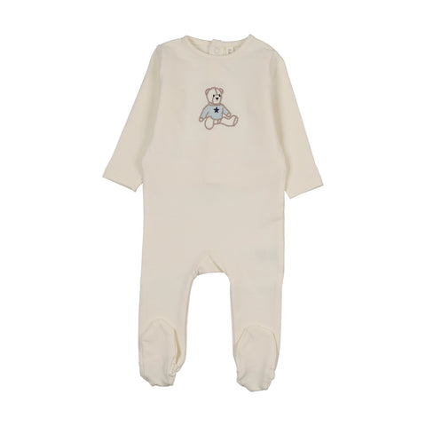 Lilette Stitched Graphic Velour Footie - Cream Blue