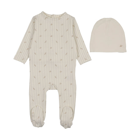 Lilette Stripe Print Footie Set - Cream Oat