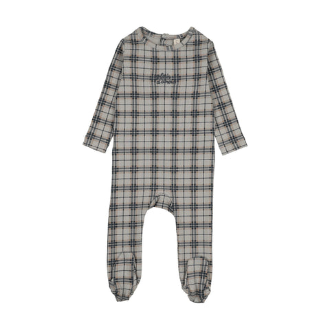 Lilette Tartan Print Footie - Pale Blue