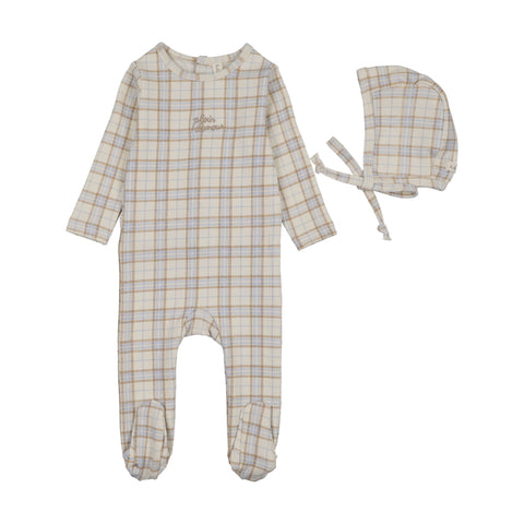 Lilette Tartan Print Footie Set - Oat