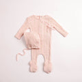 Bee and Dee Linear Floral Wrap Footie + Beanie - Ballerina Pink