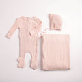 Bee and Dee Linear Floral Wrap Footie + Beanie & Blanket Set - Ballerina Pink
