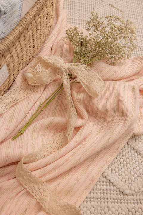 Bee and Dee Linear Floral Wrap Footie + Beanie - Ballerina Pink