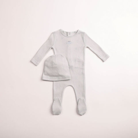 Bee and Dee Wings Pointelle Footie Dusty Blue