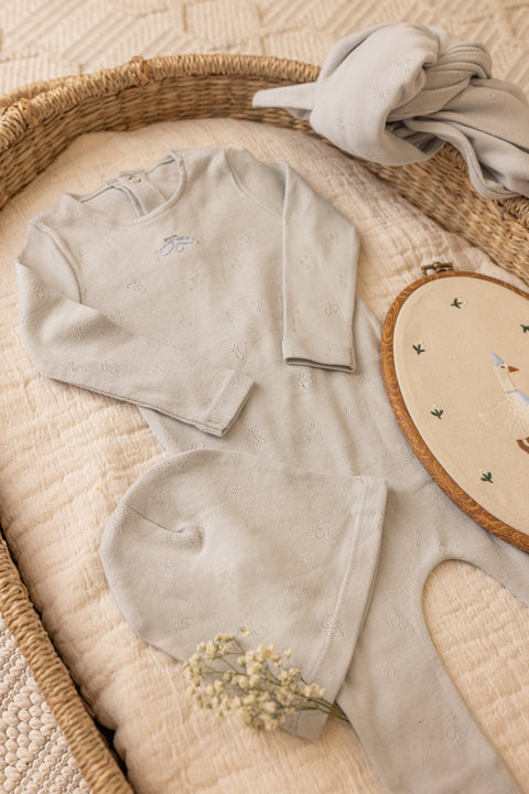Bee and Dee Wings Pointelle Footie + Beanie & Blanket Set - Caramel