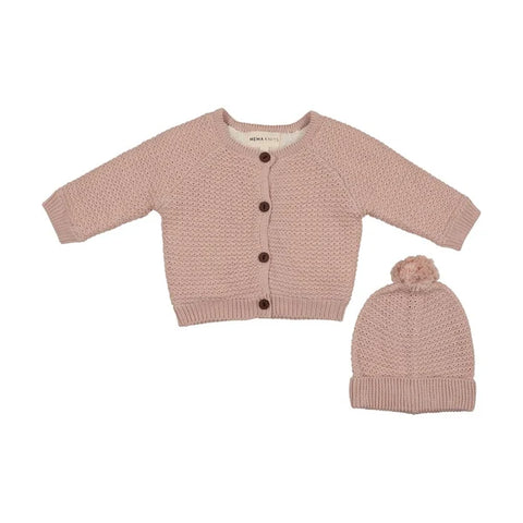 Mema Knits Knit sherpa lined jacket and pompom beanie /M429