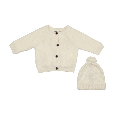 Mema Knits Knit sherpa lined jacket and pompom beanie /M429