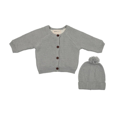 Mema Knits Knit sherpa lined jacket and pompom beanie /M429