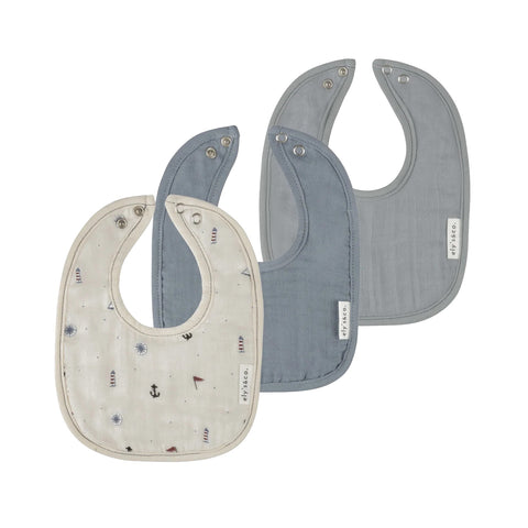 Ely's & Co. Bibs 3 Pk Muslin - Blue Nautical