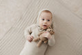 Mi Amour Cable Knit Footie + Hat - Oatmeal, worn