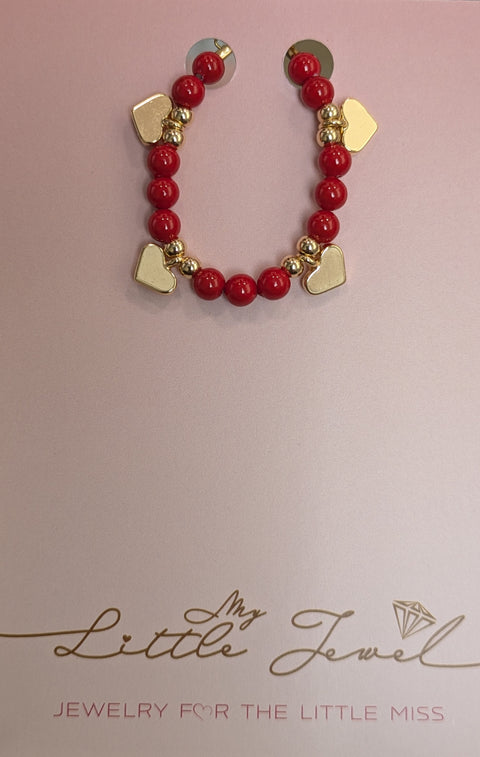My Little Jewel Bracelet Red Pearl Gemstone & Gold Heart Bracelet - gf-gh4