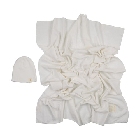 Peluche Knit Swaddle + Beanie Set - Cream