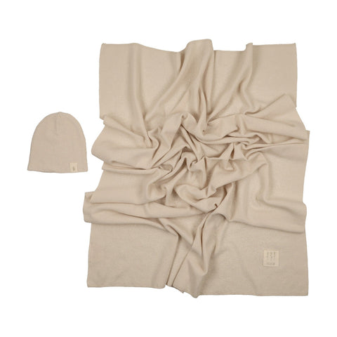 Peluche Knit Swaddle + Beanie Set - Stone