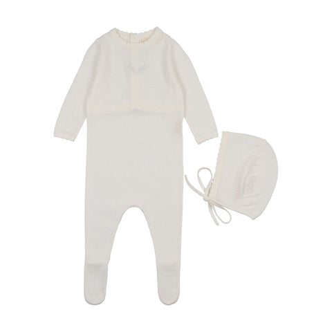 Peluche Knit Footie + Bonnet - Cream