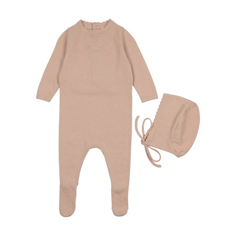 Peluche Knit Footie + Bonnet - Rose