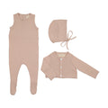 Peluche Knit Jumpsuit + Cropped Cardigan + Bonnet Set - Rose