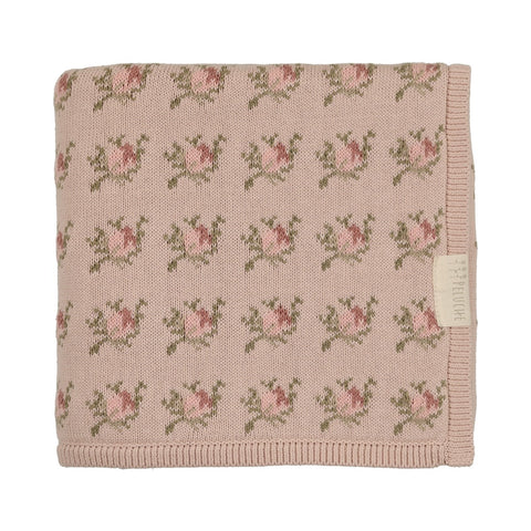 Peluche Floral Intarsia Knit Blanket - Rose