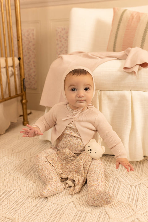 Bee and Dee Petite Fleurs Footie + Cardigan - Hushed Pink