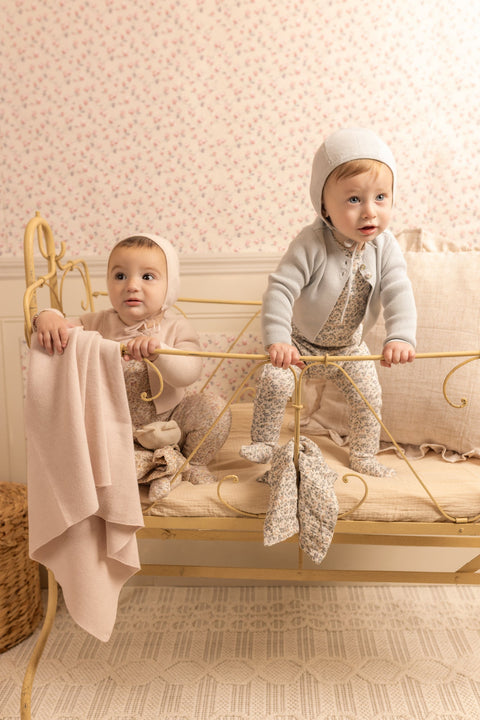 Bee and Dee Petite Fleurs Footie + Cardigan - Dusty Blue