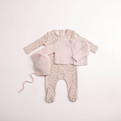 Bee and Dee Petite Fleurs Footie + Cardigan - Hushed Pink