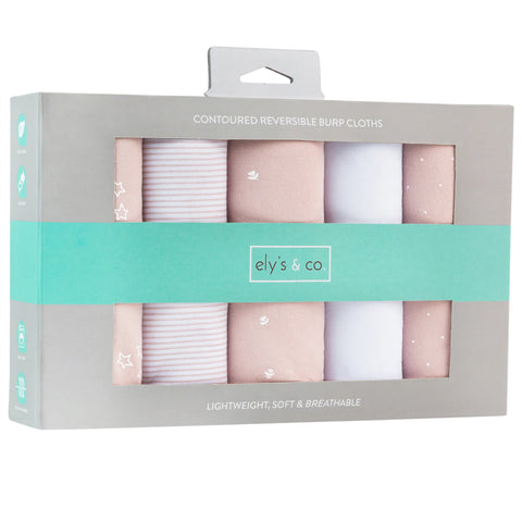 Ely's & Co. Burp Cloths Cotton 5Pk - Girls Pink Tulip