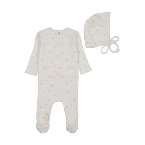 Bee and Dee Pointelle Flowers Footie+Bonnet - Chalk girls