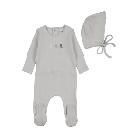 Bee and Dee Rattles Pointelle Footie+Bonnet - Sky blue