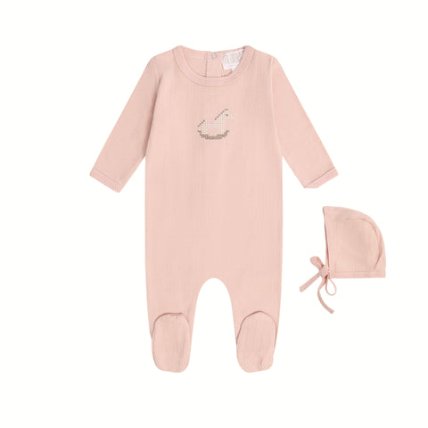 Mi Amour Rock-a-Bye Pointelle Footie + Hat - Pink