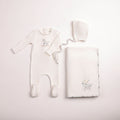 Bee and Dee Rocking Horse Footie + Bonnet & Blanket Set - Chalk White Boys