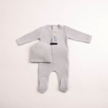 Bee and Dee Sail Away Velour Footie + Beanie - Crisp Blue