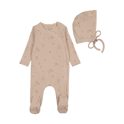 Bee and Dee Sweet Berry Footie+Bonnet - Cream puff