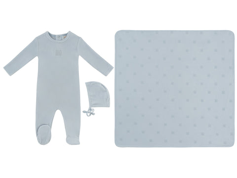 Kipp Baby Logo Footie, Hat & Blanket Set - Blue