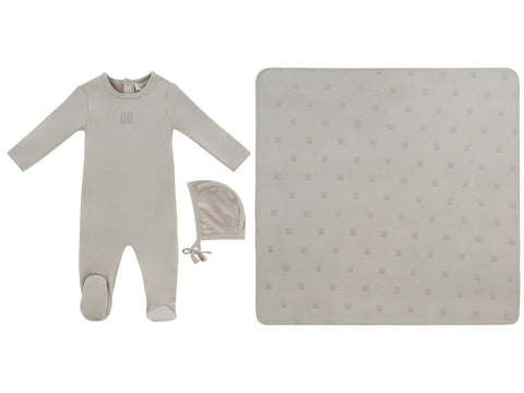 Kipp Baby Logo Footie, Hat & Blanket Set - Stone