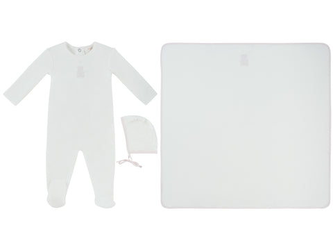 Kipp Baby Petit Ours Footie, Hat & Blanket Set - White Pink