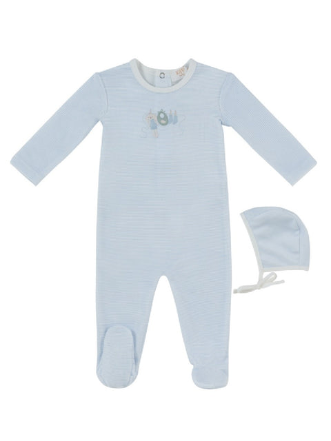 Kipp Baby Bunny Stripe Footie & Hat Set - Blue