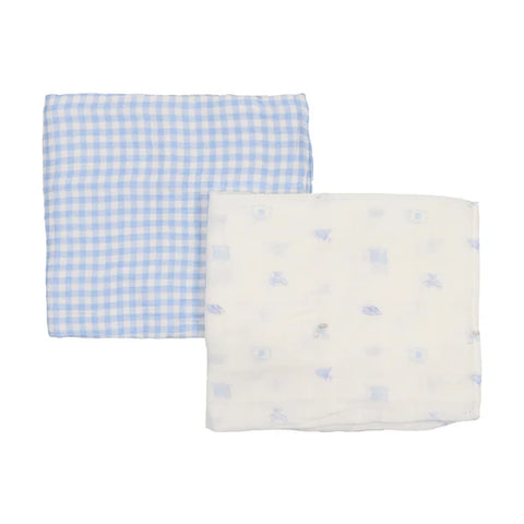 Bee and Dee Take me Home Gingham Muslin Swaddle 2pk ITGC - Chalk White Blue