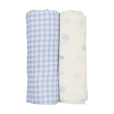 Bee and Dee Take me Home Gingham Muslin Swaddle 2pk ITGC - Chalk White Blue