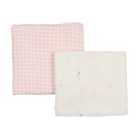 Bee and Dee Take me Home Gingham Muslin Swaddle 2pk ITGC - Chalk White Pink