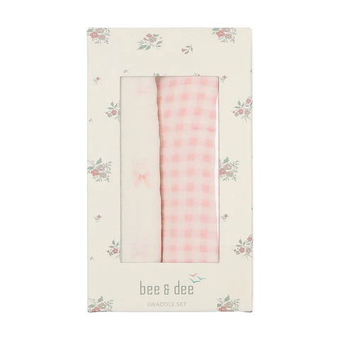 Bee and Dee Take me Home Gingham Muslin Swaddle 2pk ITGC - Chalk White Pink