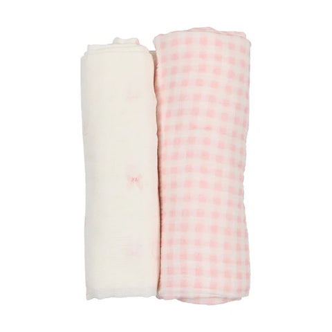 Bee and Dee Take me Home Gingham Muslin Swaddle 2pk ITGC - Chalk White Pink